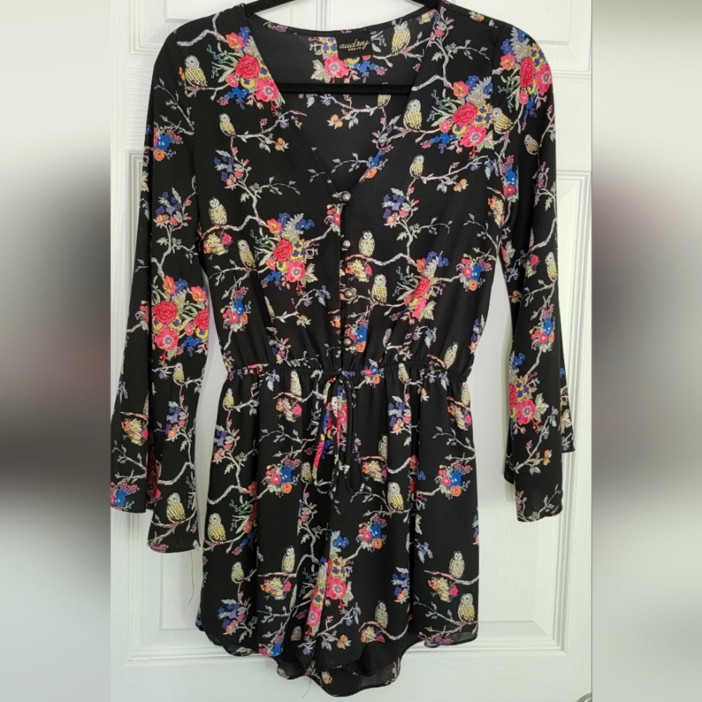 Black Japanese Flare Floral Romper